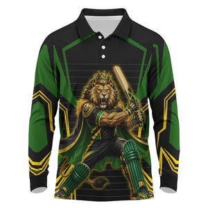 Personalized Jamaica Cricket Lion Mascot Long Sleeve Polo Shirt Kingsmen Royal King Batsman Sport