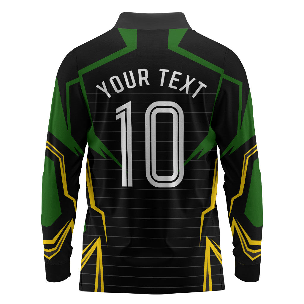 Personalized Jamaica Cricket Lion Mascot Long Sleeve Polo Shirt Kingsmen Royal King Batsman Sport