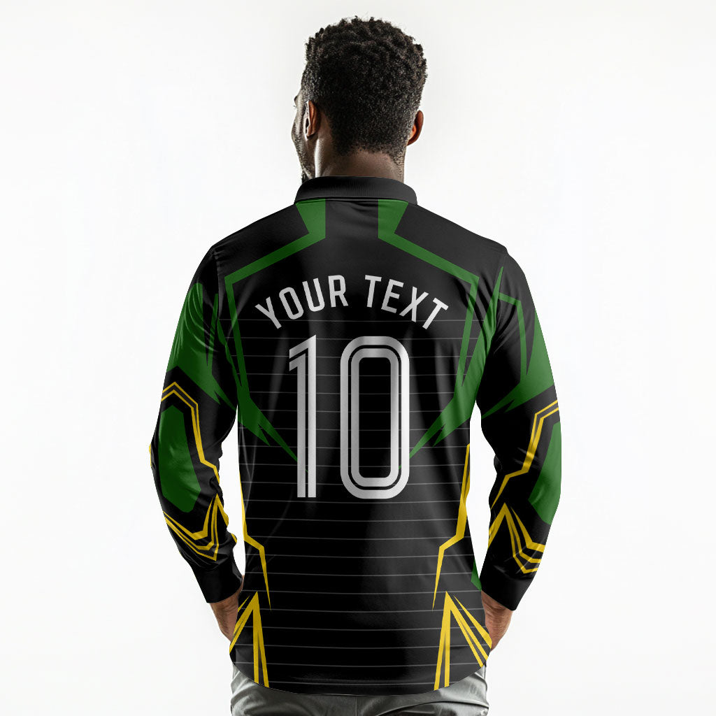 Personalized Jamaica Cricket Lion Mascot Long Sleeve Polo Shirt Kingsmen Royal King Batsman Sport