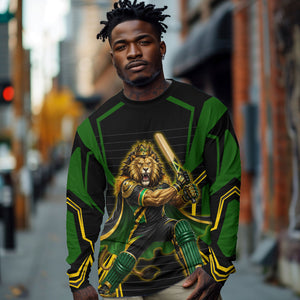 Personalized Jamaica Cricket Lion Mascot Long Sleeve Shirt Kingsmen Royal King Batsman Sport