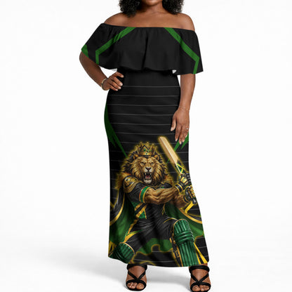 Personalized Jamaica Cricket Lion Mascot Off Shoulder Maxi Dress Kingsmen Royal King Batsman Sport