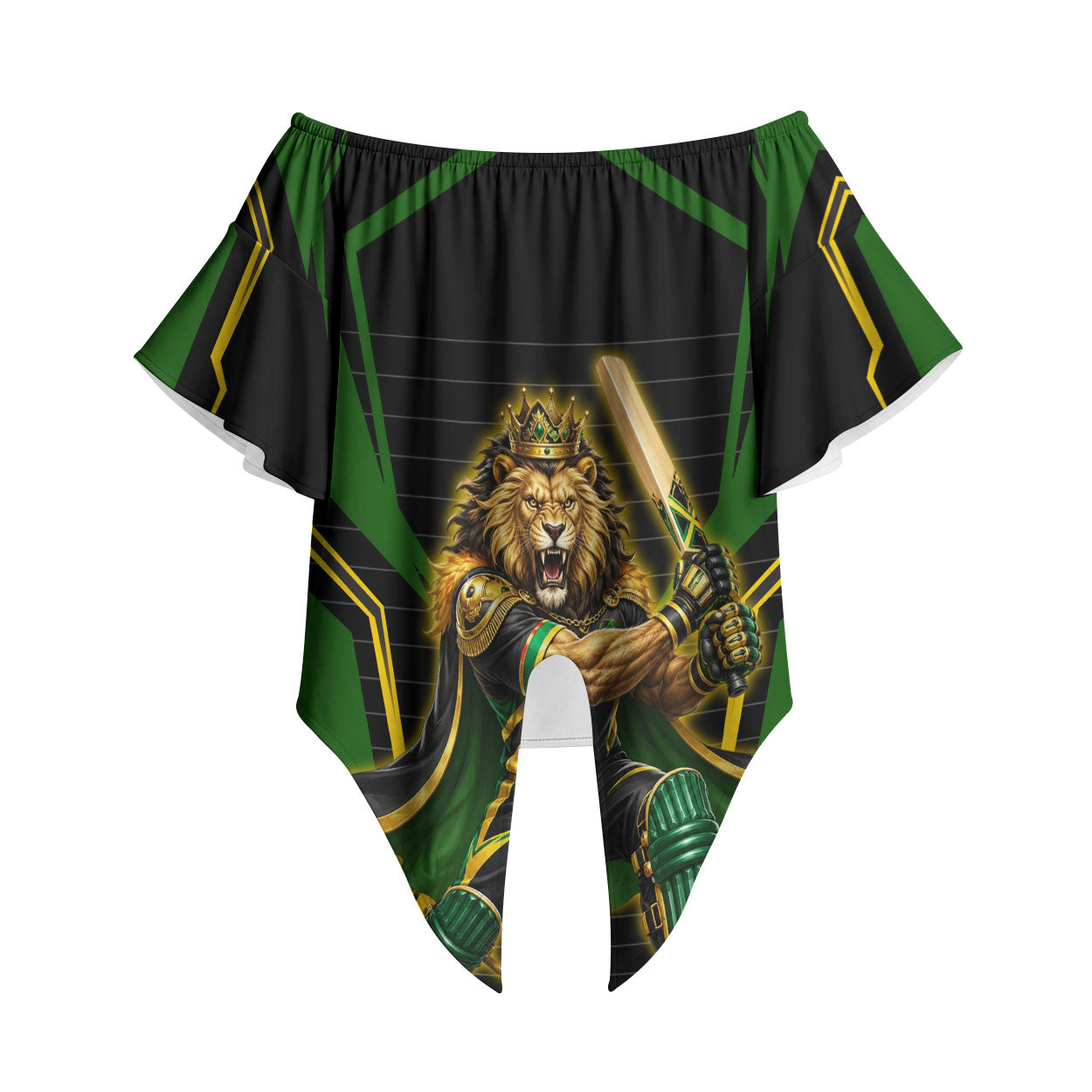 Personalized Jamaica Cricket Lion Mascot Off Shoulder Wrap Waist Top Kingsmen Royal King Batsman Sport