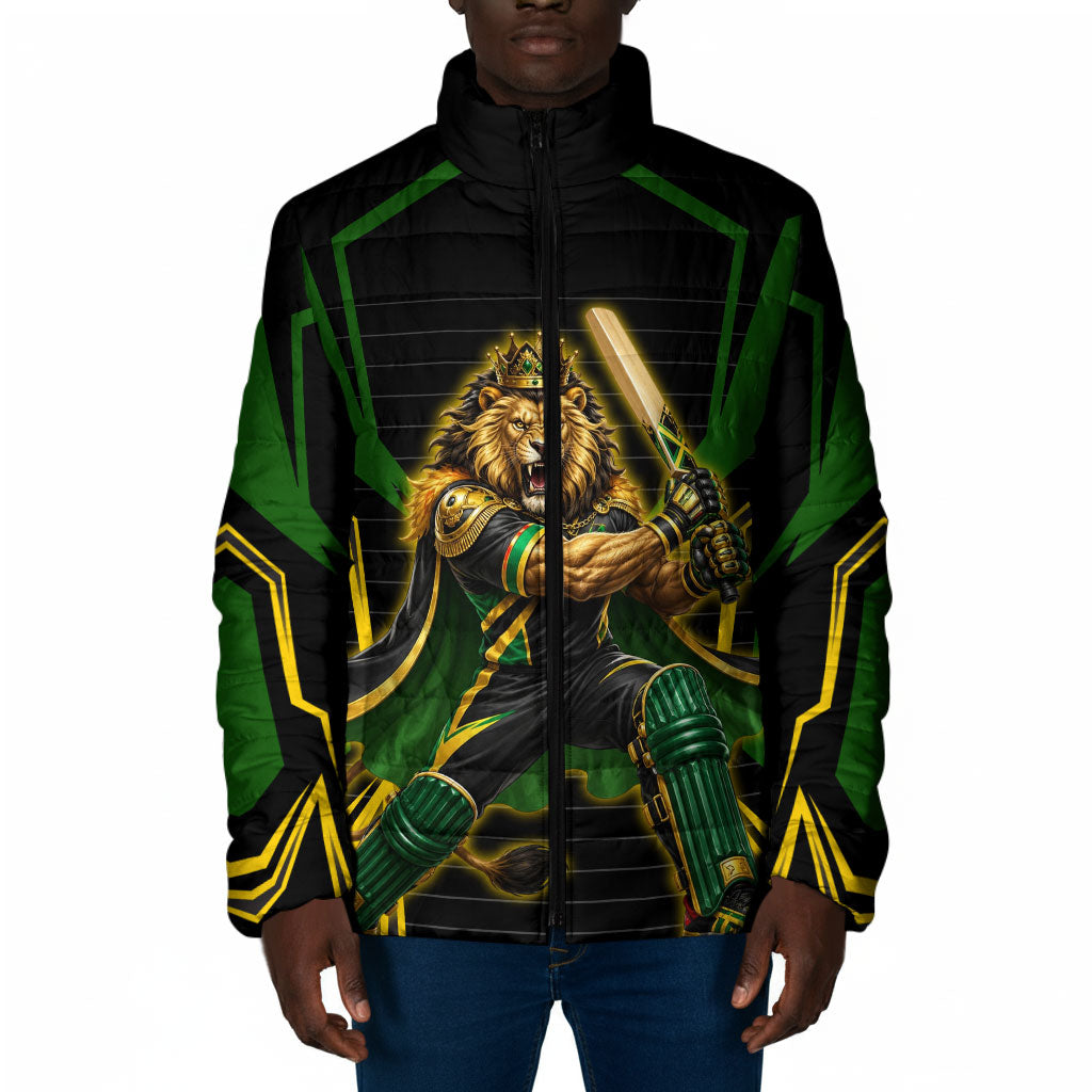 Personalized Jamaica Cricket Lion Mascot Padded Jacket Kingsmen Royal King Batsman Sport