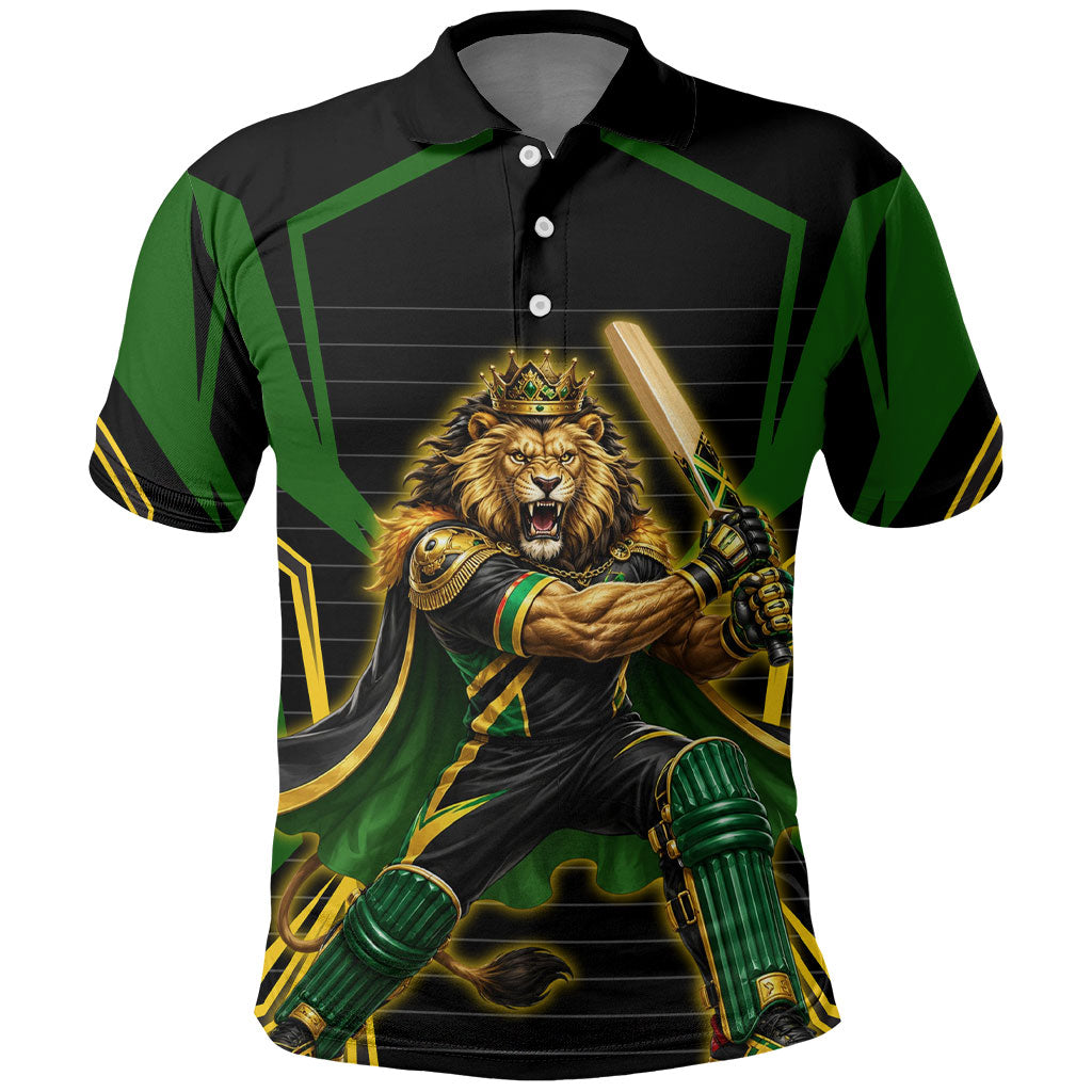 Personalized Jamaica Cricket Lion Mascot Polo Shirt Kingsmen Royal King Batsman Sport