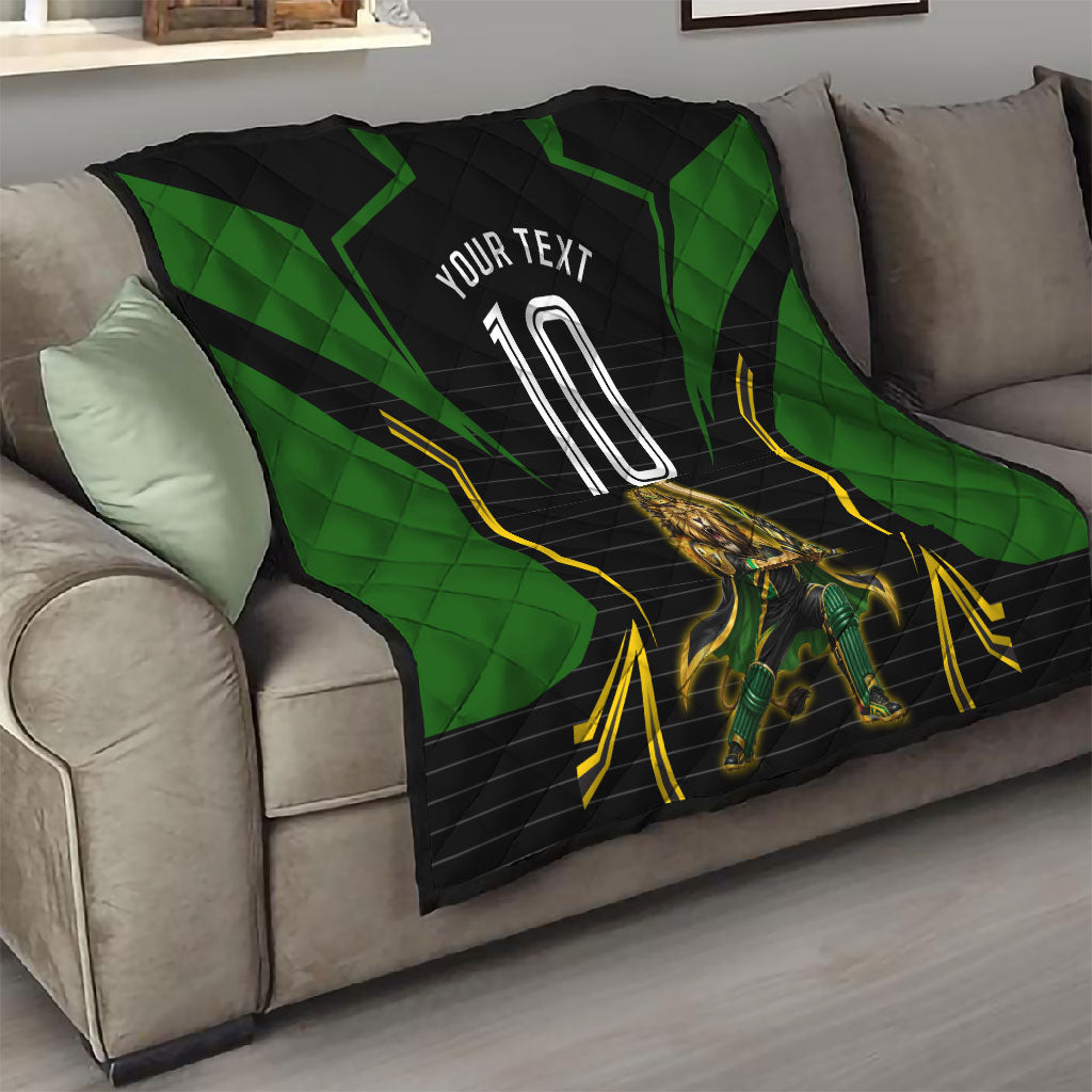 Personalized Jamaica Cricket Lion Mascot Quilt Kingsmen Royal King Batsman Sport