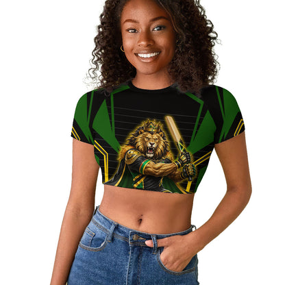 Personalized Jamaica Cricket Lion Mascot Raglan Cropped T shirt Kingsmen Royal King Batsman Sport