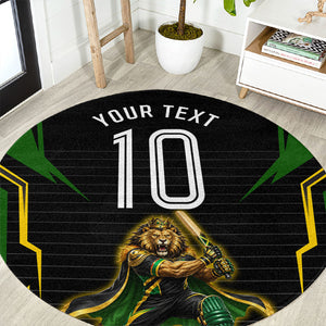 Personalized Jamaica Cricket Lion Mascot Round Carpet Kingsmen Royal King Batsman Sport