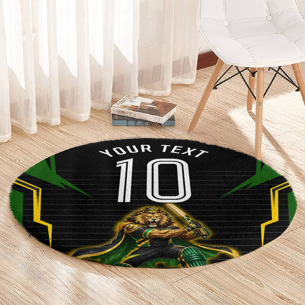 Personalized Jamaica Cricket Lion Mascot Round Carpet Kingsmen Royal King Batsman Sport