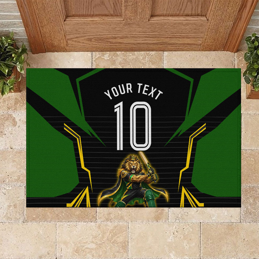 Personalized Jamaica Cricket Lion Mascot Rubber Doormat Kingsmen Royal King Batsman Sport