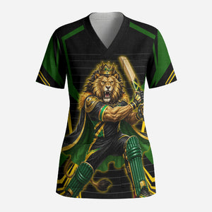 Personalized Jamaica Cricket Lion Mascot Scrub Top Kingsmen Royal King Batsman Sport