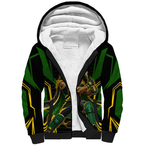 Personalized Jamaica Cricket Lion Mascot Sherpa Hoodie Kingsmen Royal King Batsman Sport