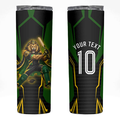 Personalized Jamaica Cricket Lion Mascot Skinny Tumbler Kingsmen Royal King Batsman Sport