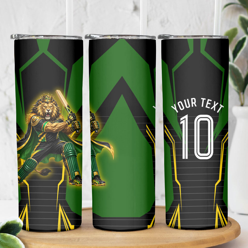 Personalized Jamaica Cricket Lion Mascot Skinny Tumbler Kingsmen Royal King Batsman Sport