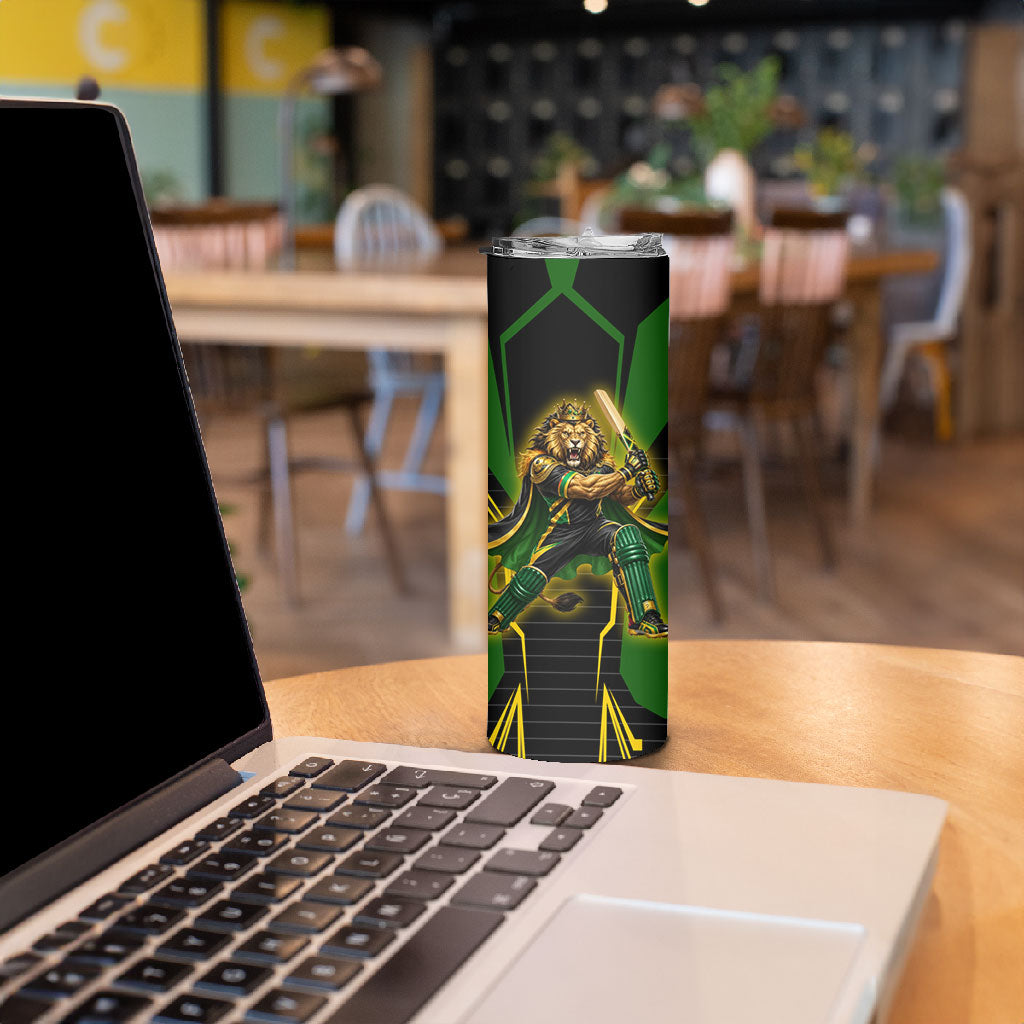 Personalized Jamaica Cricket Lion Mascot Skinny Tumbler Kingsmen Royal King Batsman Sport
