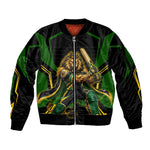 Personalized Jamaica Cricket Lion Mascot Sleeve Zip Bomber Jacket Kingsmen Royal King Batsman Sport