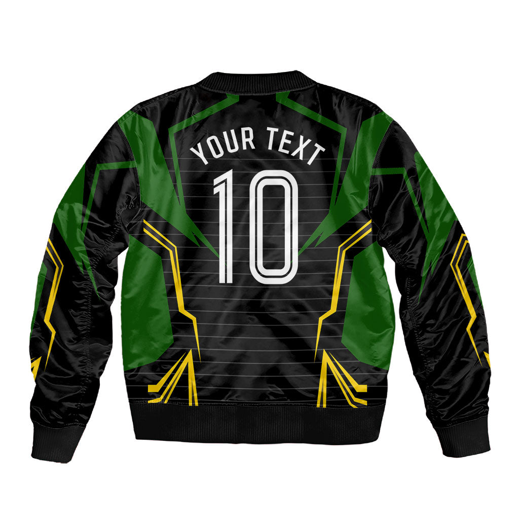 Personalized Jamaica Cricket Lion Mascot Sleeve Zip Bomber Jacket Kingsmen Royal King Batsman Sport