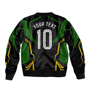 Personalized Jamaica Cricket Lion Mascot Sleeve Zip Bomber Jacket Kingsmen Royal King Batsman Sport