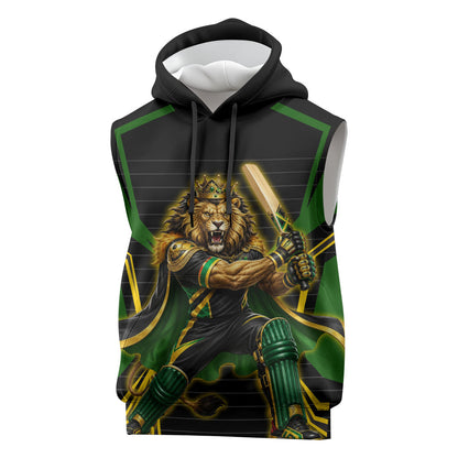 Personalized Jamaica Cricket Lion Mascot Sleeveless Hoodie Kingsmen Royal King Batsman Sport