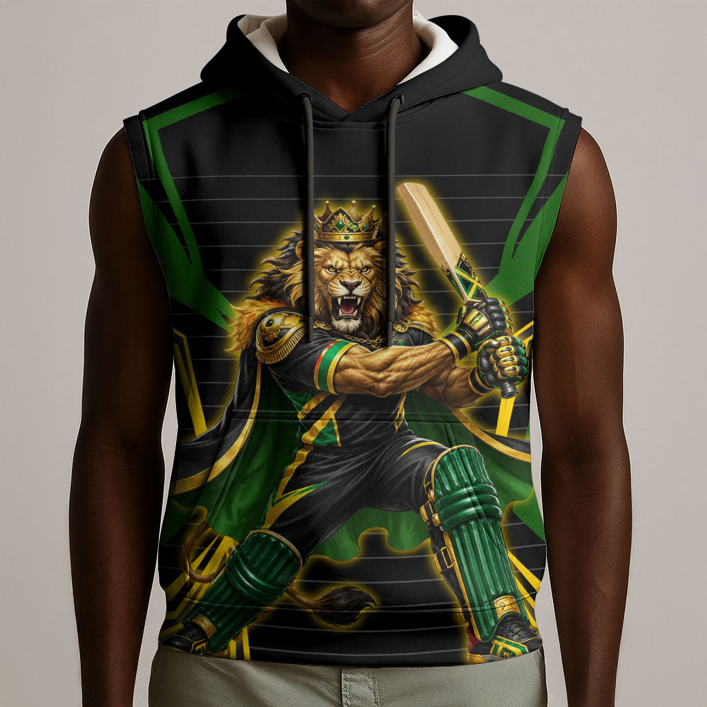 Personalized Jamaica Cricket Lion Mascot Sleeveless Hoodie Kingsmen Royal King Batsman Sport