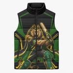 Personalized Jamaica Cricket Lion Mascot Sleeveless Puffer Jacket Kingsmen Royal King Batsman Sport