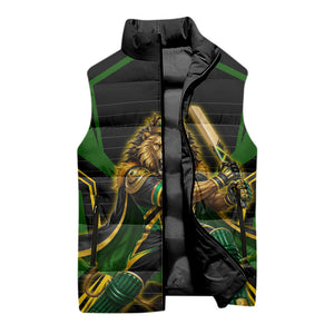 Personalized Jamaica Cricket Lion Mascot Sleeveless Puffer Jacket Kingsmen Royal King Batsman Sport