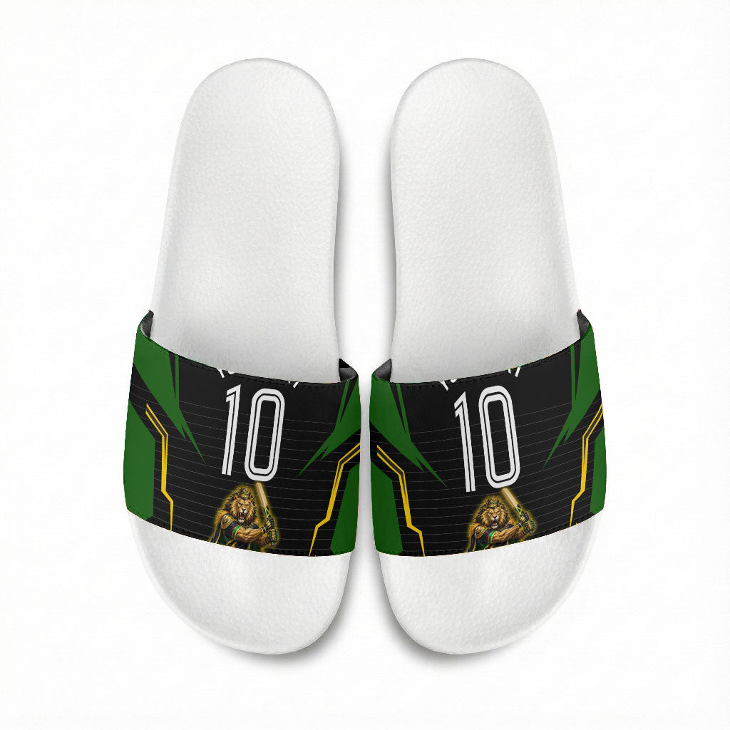 Personalized Jamaica Cricket Lion Mascot Slide Sandals Kingsmen Royal King Batsman Sport