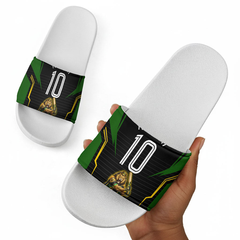 Personalized Jamaica Cricket Lion Mascot Slide Sandals Kingsmen Royal King Batsman Sport