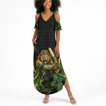 Personalized Jamaica Cricket Lion Mascot Summer Maxi Dress Kingsmen Royal King Batsman Sport