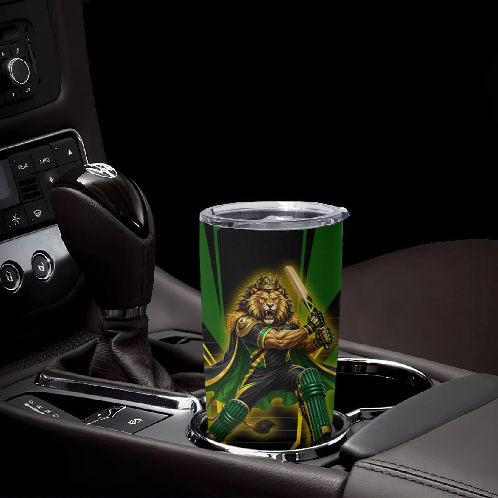 Personalized Jamaica Cricket Lion Mascot Tumbler Cup Kingsmen Royal King Batsman Sport