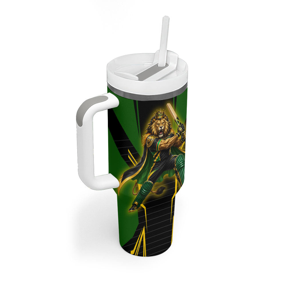 Personalized Jamaica Cricket Lion Mascot Tumbler With Handle Kingsmen Royal King Batsman Sport