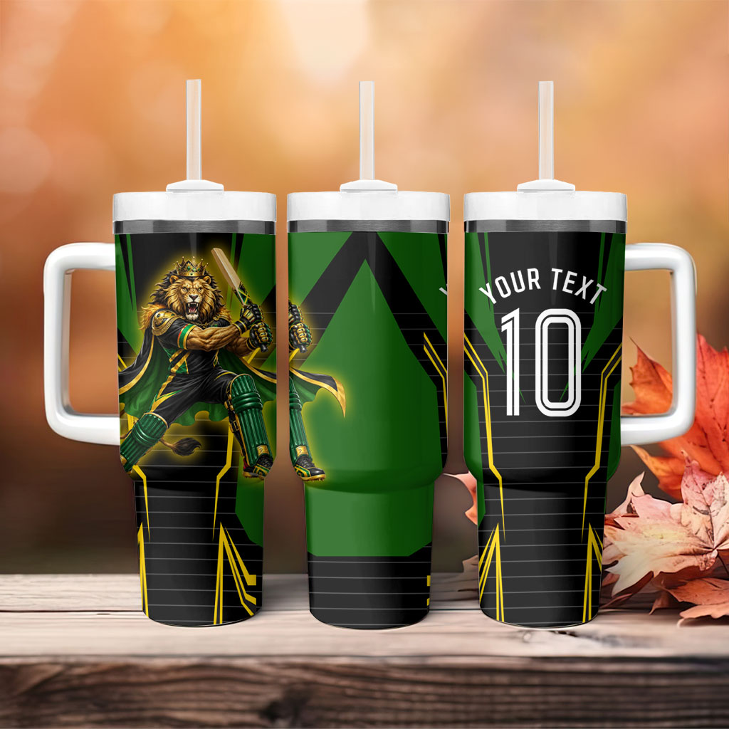 Personalized Jamaica Cricket Lion Mascot Tumbler With Handle Kingsmen Royal King Batsman Sport