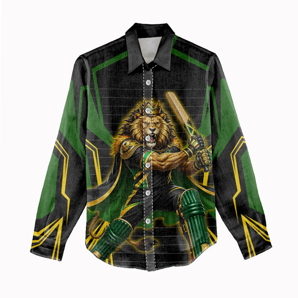 Personalized Jamaica Cricket Lion Mascot Women Casual Shirt Kingsmen Royal King Batsman Sport