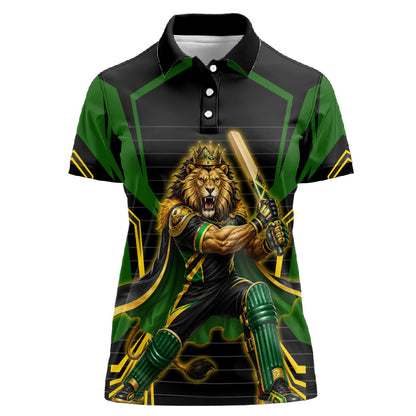 Personalized Jamaica Cricket Lion Mascot Women Polo Shirt Kingsmen Royal King Batsman Sport