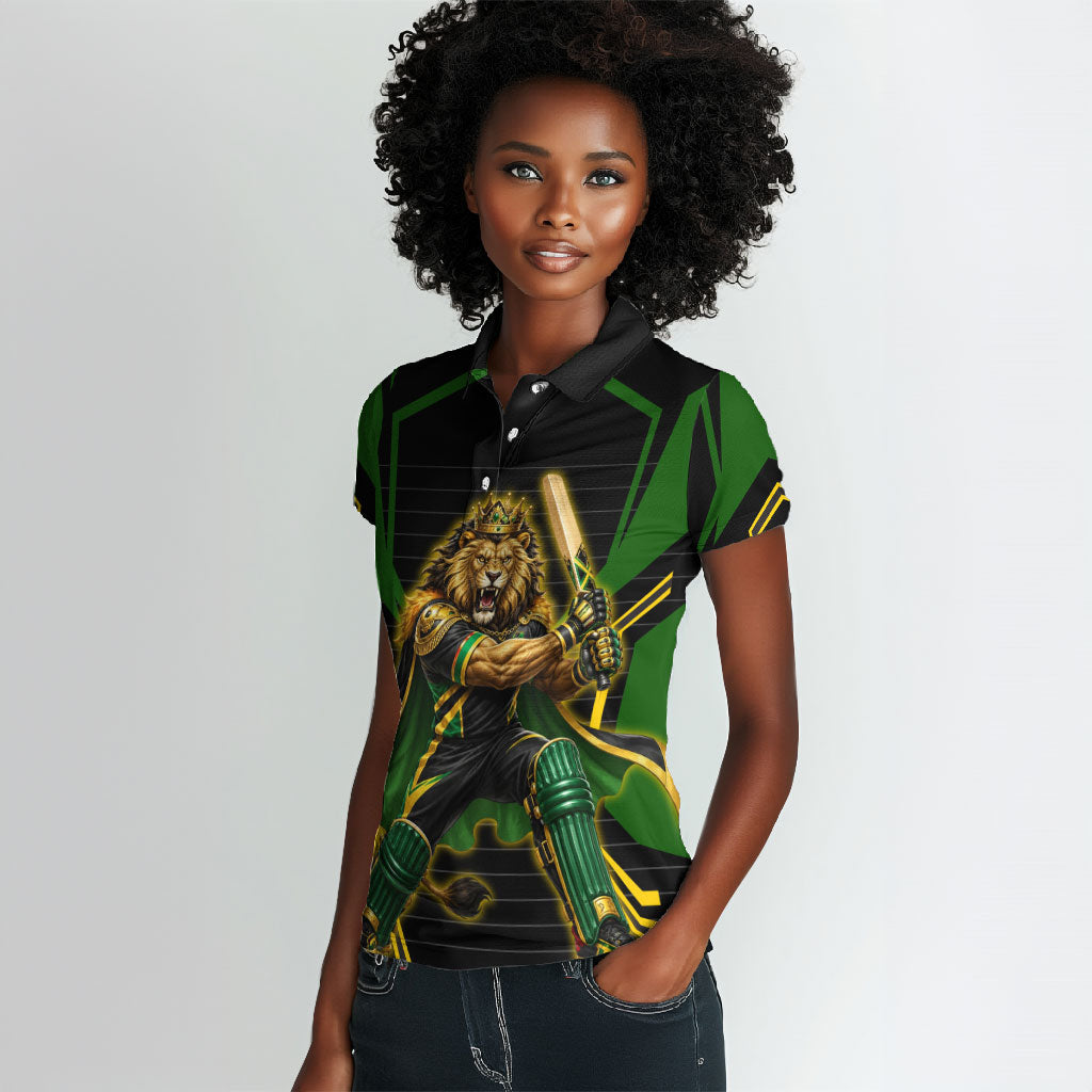 Personalized Jamaica Cricket Lion Mascot Women Polo Shirt Kingsmen Royal King Batsman Sport