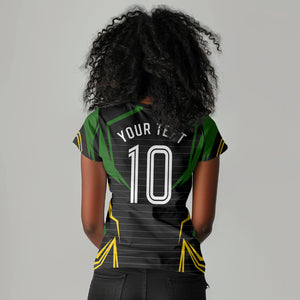 Personalized Jamaica Cricket Lion Mascot Women V-Neck T-Shirt Kingsmen Royal King Batsman Sport