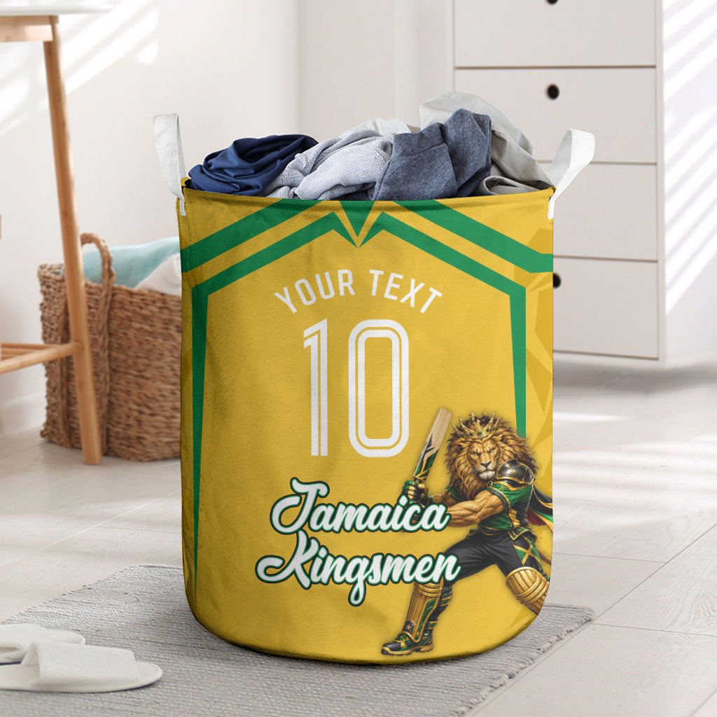 Personalized Jamaica Kingsmen Cricket Lion Laundry Basket Royal King Batsman Sports Graphic Art