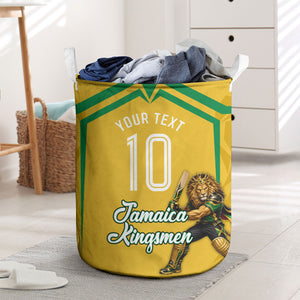 Personalized Jamaica Kingsmen Cricket Lion Laundry Basket Royal King Batsman Sports Graphic Art