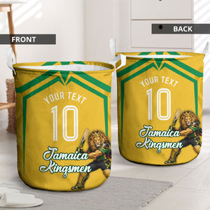 Personalized Jamaica Kingsmen Cricket Lion Laundry Basket Royal King Batsman Sports Graphic Art