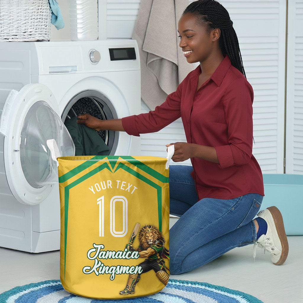 Personalized Jamaica Kingsmen Cricket Lion Laundry Basket Royal King Batsman Sports Graphic Art