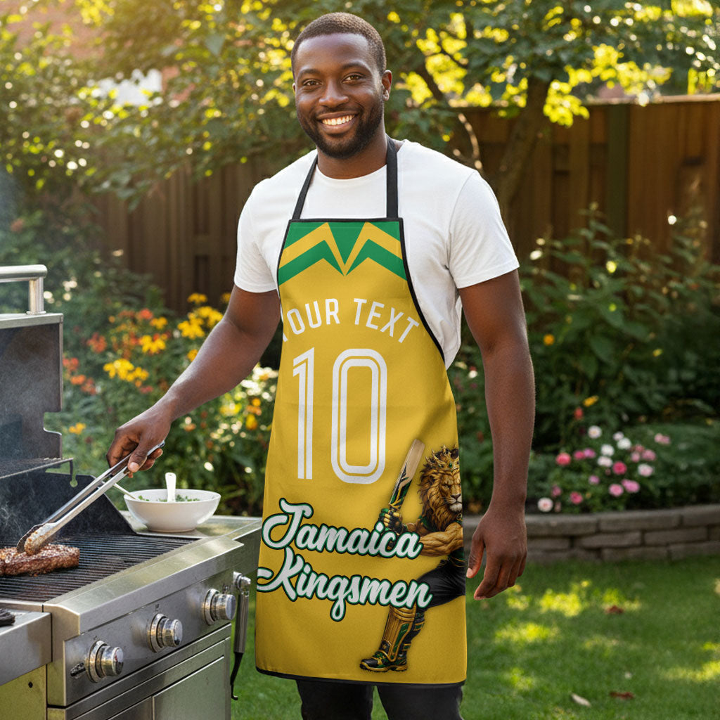 Personalized Jamaica Kingsmen Cricket Lion Apron Royal King Batsman Sports Graphic Art