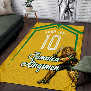 Personalized Jamaica Kingsmen Cricket Lion Area Rug Royal King Batsman Sports Graphic Art