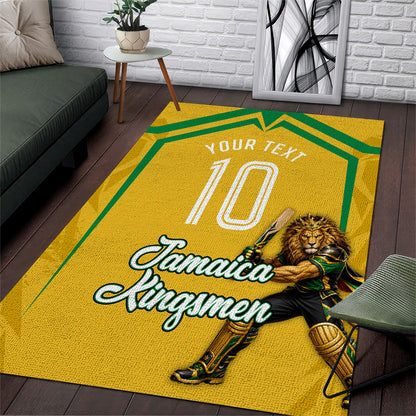 Personalized Jamaica Kingsmen Cricket Lion Area Rug Royal King Batsman Sports Graphic Art