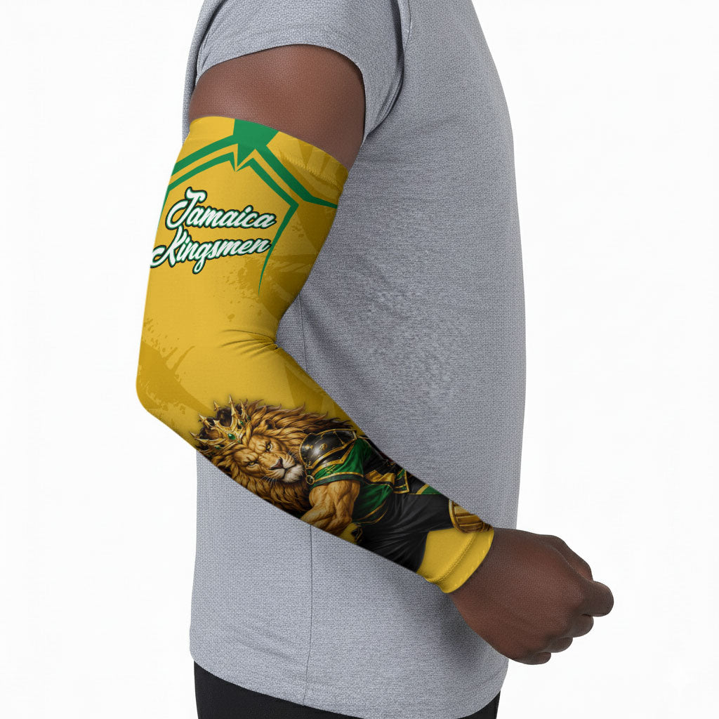 Personalized Jamaica Kingsmen Cricket Lion Arm Sleeves Royal King Batsman Sports Graphic Art