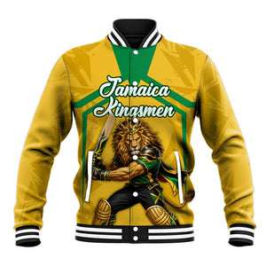 Personalized Jamaica Kingsmen Cricket Lion Baseball Jacket Royal King Batsman Sports Graphic Art