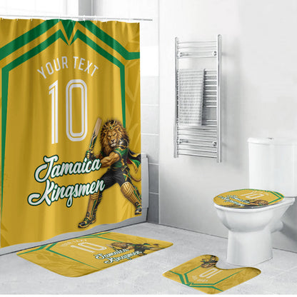 Personalized Jamaica Kingsmen Cricket Lion Bathroom Set Royal King Batsman Sports Graphic Art