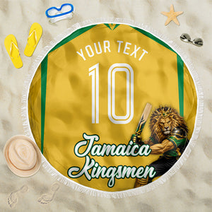 Personalized Jamaica Kingsmen Cricket Lion Beach Blanket Royal King Batsman Sports Graphic Art