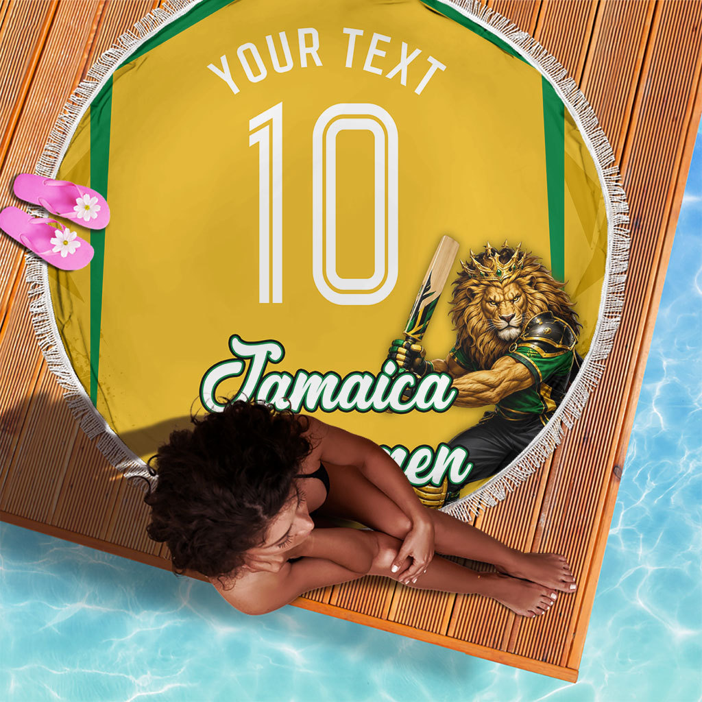 Personalized Jamaica Kingsmen Cricket Lion Beach Blanket Royal King Batsman Sports Graphic Art