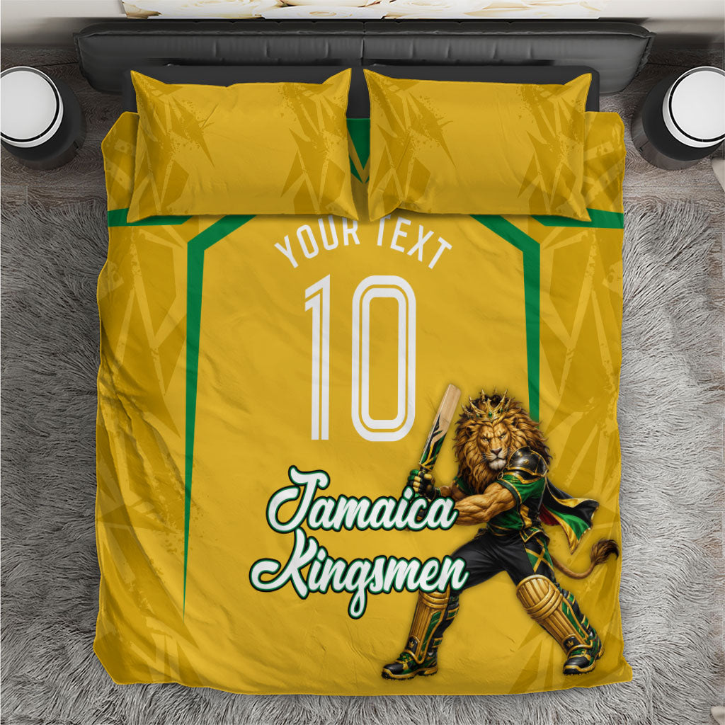 Personalized Jamaica Kingsmen Cricket Lion Bedding Set Royal King Batsman Sports Graphic Art