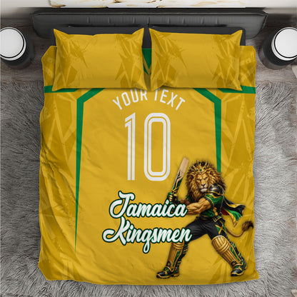 Personalized Jamaica Kingsmen Cricket Lion Bedding Set Royal King Batsman Sports Graphic Art