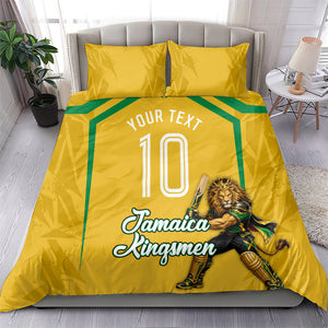 Personalized Jamaica Kingsmen Cricket Lion Bedding Set Royal King Batsman Sports Graphic Art